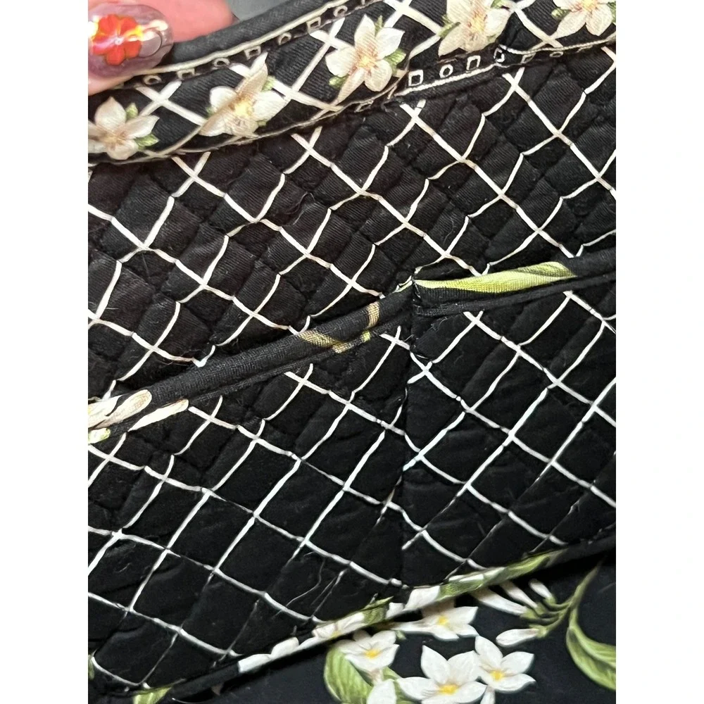 Vera Bradley Jasmine Toggle Tote Black White Floral Quilted Made USA